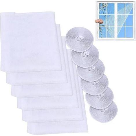 Lot de 6 moustiquaires pour fenêtre, avec ruban adhésif, pour la maison et le bureau, 130 x 150 cm (blanc)