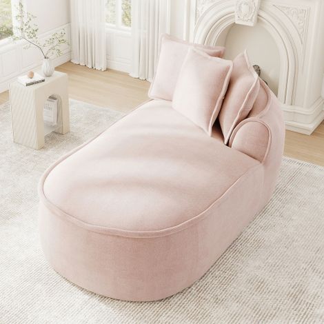Canapé d'angle avec méridienne à droite – Tissu chenille rose – Chaiselongue extra profonde – Accoudoirs larges – Confort ergonomique