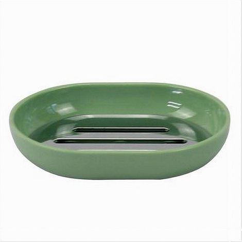 TRADE SHOP - Piattino Porta Sapone Saponetta Verde Silver Accessori Bagno 12.5x9.5x2.5cm 79877 -