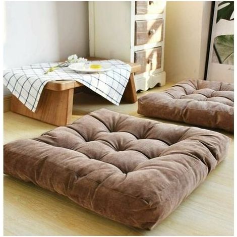 Floor Cushion, Square Tufted Seat Cushion, Thick Corduroy Meditation Cushion, Tatami Floor Cushions for Yoga Living Room Balcony Office Outdoor, Brown, 22x22 inch (1/5)