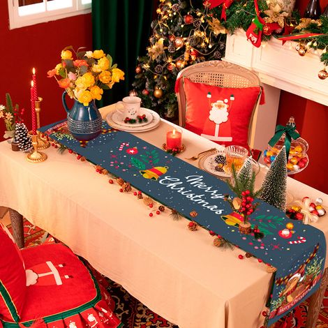 Christmas tablecloth, Christmas table runner, decorative table runner with festive reindeer theme on a blue-grey background, 18035cm (1/4)