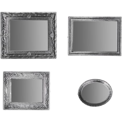 Lot de 4 miroirs miniatures classiques pour maison de poupée 1:12, cadres sculptés raffinés, accessoires décoratifs de style différent. (1/5)