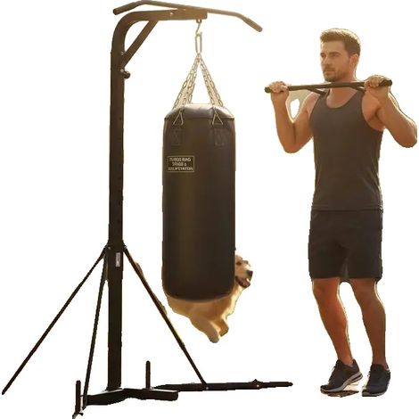 Soporte para saco de boxeo, altura regulable, construcción de acero resistente, color negro. (1/2)