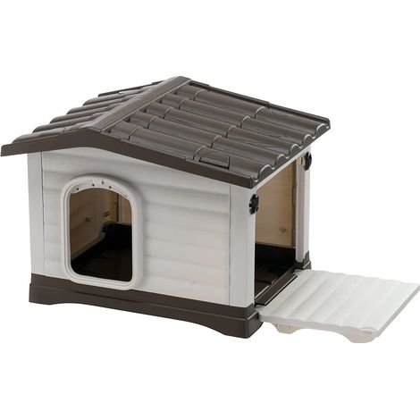Niche Chien Exterieur, Maison Chien, Niche Petit Chien, Côté Ouvrable, Système de Drainage, Grille d'Aération, 58 x 48 x h 44 cm, Niche Plastique pour Chiens (1/5)