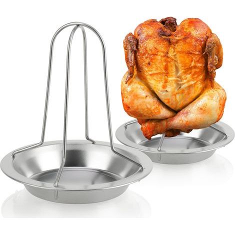 x Hähnchengrill, BBQ-Hähnchenbräter für Grillhähnchen, Geflügelrost zum Garen von Brathähnchen - mit Fettauffangschale für den Backofen (1/5)