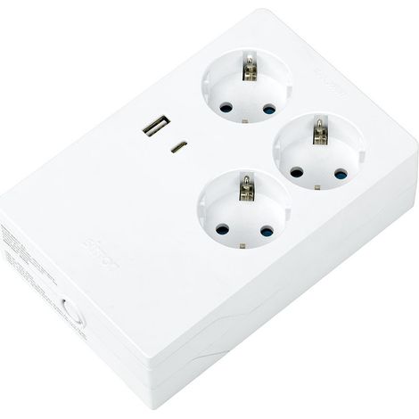 Base múltiple 3 tomas+ 2 usb a/c, schuko 2p+t, 16a 250v, multifix, blanca, blister