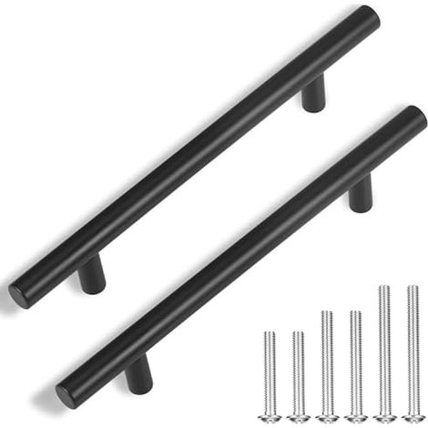 20 poignées de porte de cuisine noir mat, 130mm poignée d'armoire noire, poignées en T en acier inoxydable, poignée de placard de cuisine durable (longueur totale : 20 cm)