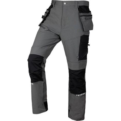 Pantalones de trabajo Mix&Match, elásticos en cuatro direcciones, con fundas para pistola, Cordura, gris y negro, talla M
