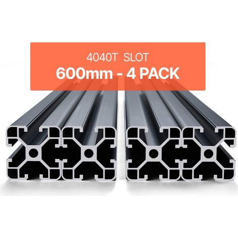 Profilés d'Extrusion en Aluminium 4040, Lot de 4, Rail Linéaire Anodisé Norme Européen Rainure en T 600 mm, Haute Résistance, pour Imprimante 3D, Machine Bricolage CNC, Gravure au Laser, Noir (1/5)