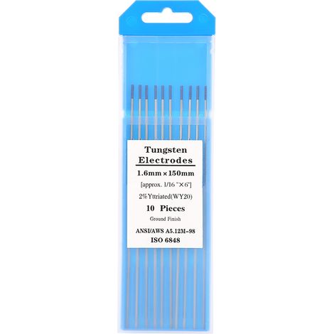 10 électrodes tungstène yttrié WY20 2% pointe bleue pour soudure TIG, Ø1,6mm x 150mm, lot de 10 (1/5)