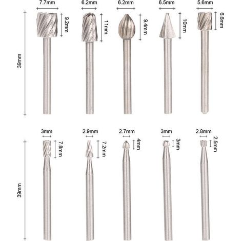 10 Stück 1/8" 3 mm Schaft HSS Fräser zum Fräsen und Gravieren von Holz für Rotationswerkzeuge, Fräser für Heimwerker-Holzbearbeitung und Gravur (1/4)