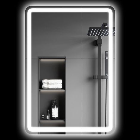 Miroir de salle de bain avec interrupteur tactile, éclairage LED à 3 températures et traitement antibuée, 70 x 100 cm