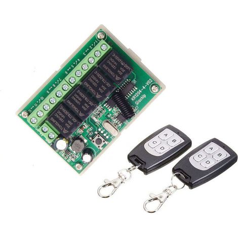 433 MHz drahtlose Fernbedienung, 12 V DC, 4 Kanäle, RF-Relais mit großer Reichweite, 2 Sender + 1 Empfänger, geeignet für Garagentore. (1/5)
