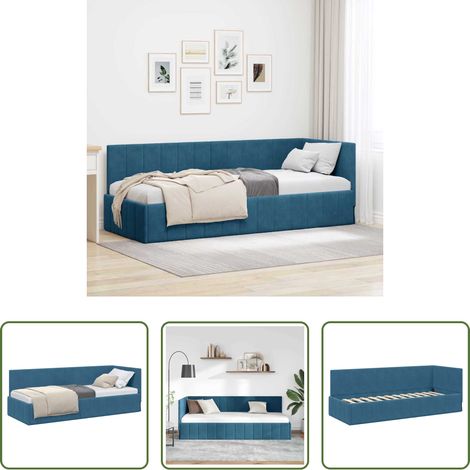 Cadre de lit - Cadre de lit d'angle Bleu 80 cm x 200 cm Velours (1/5)