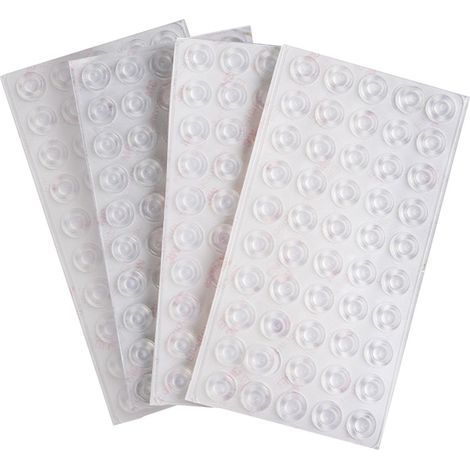 Lot de 200 butoirs en caoutchouc transparent auto-adhésifs pour portes de placards, tiroirs, armoires, planches à découper, plateaux en verre, cadres photo et meubles de cuisine. (1/4)