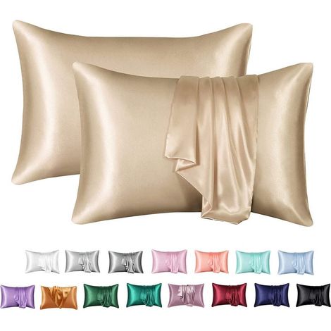 (Kaki)Lot de 2 Taie d'oreiller Satin 50x75cm, Similaire à la taie d'oreiller en soie (1/4)