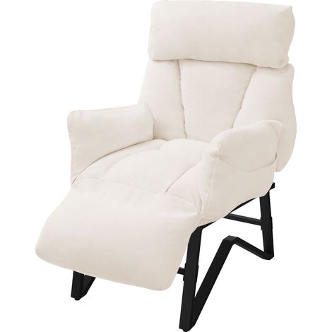 ML-Design Poltrona Reclinabile Beige Rivestimento in Lino, con Schienale Regolabile, Braccioli, Poggiapiedi e Tasche Laterali, Poltroncina Relax da Lettura, Sedia Lounge Imbottita per Soggiorno