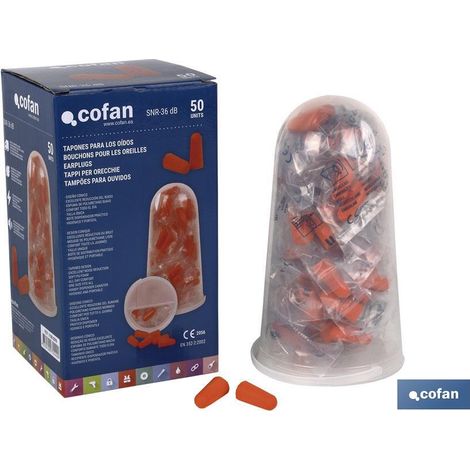 Tapones de protección auditiva desechables PU SNR 36dB fabricados en espuma color naranja (Pack de 50 unidades) (1/4)