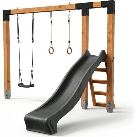 EXIT Linea Robust 110 Holzschaukel mit Rutsche und Turnringen (1/5)