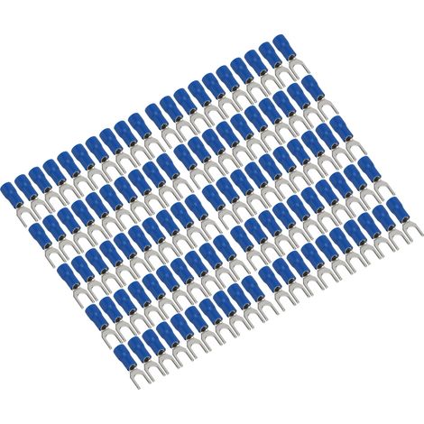 100-teiliger blauer elektrischer Steckverbinder, 19A Gabelkabelschuh, stabile Leitfähigkeit, isolierter Crimpanschluss, Kabelanschluss für den Kfz-Transport (1/5)