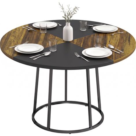 Beyamis Table ronde Ø120 cm pour 4-6 personnes avec plateau en deux tons, style industriel, brun rustique et noir (1/5)