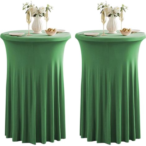 Lot de 2 housses extensibles pour table cocktail ronde avec jupe, nappe en spandex, 61 x 109 cm, vert (1/5)