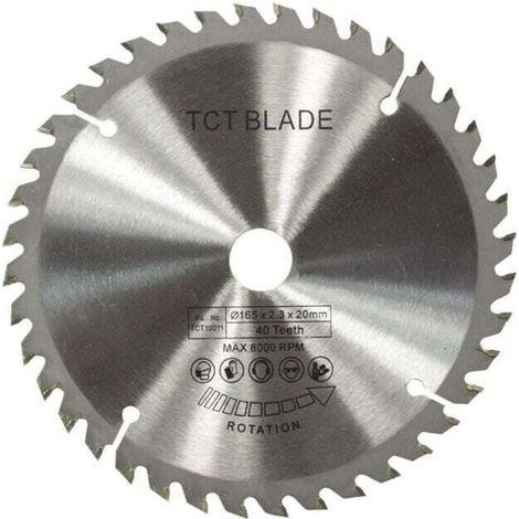 Hoja de sierra circular TCT de 165 mm, disco de corte giratorio plateado para cortar madera, 40 dientes (1/4)