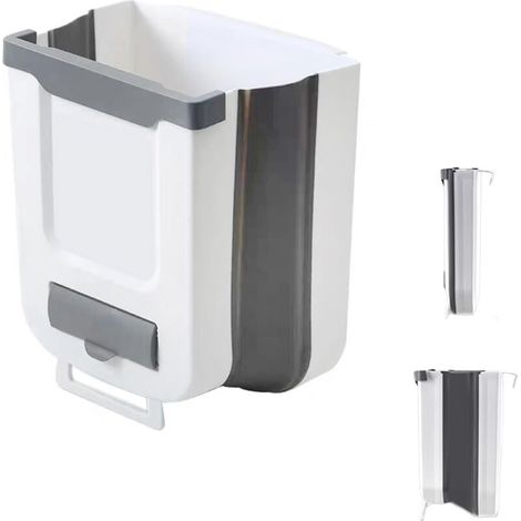 Poubelle de cuisine suspendue, pliable, pour armoires, bureau, salle de bain, 25 x 18,5 x 28 cm, grise