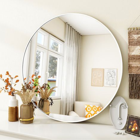 Koonmi Miroir Rond 60 cm – Miroir De Salle De Bain – Blanc