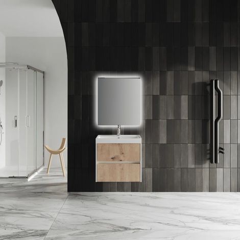 Mobile Sospeso Con Lavabo 60Cm Rovere Oro Cannettato Cortina (1/5)