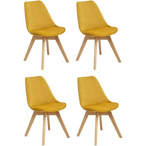 Lot de 4 Chaises Velours "Baya" 81cm Jaune Ocre (1/4)