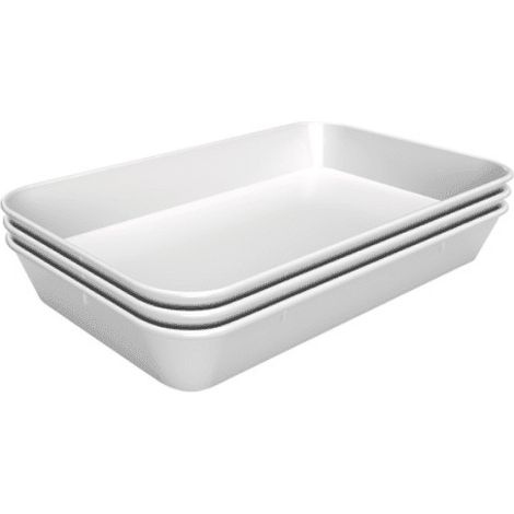 Lot de 3 plats de présentation lisse (L)280 x (P)420 mm, en mélamine blanche, résistant à la chaleur (1/5)
