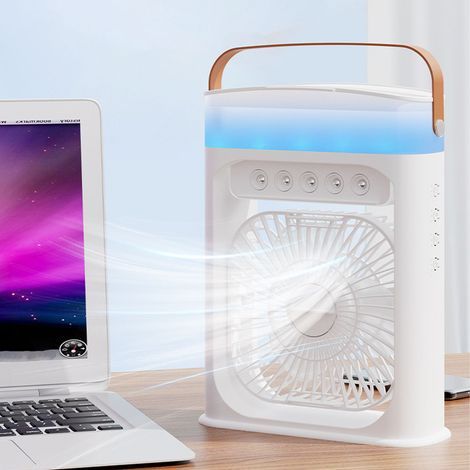Tragbarer USB-Ventilator [Klimaanlagenventilator] – Luftbefeuchter, 3 Geschwindigkeitsstufen, Timer, weißes ABS, 560 g, 19 x 25,5 cm, Tisch-Verdunstungskühler (1/5)