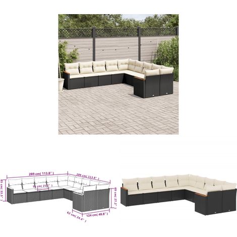 10-tlg. Garten-Sofagarnitur mit Kissen Schwarz Poly Rattan - Gartenmöbel - Outdoor Möbel - Rattan Sofa - Lounge Set - Esszimmergarnitur - Home & Living (1/3)