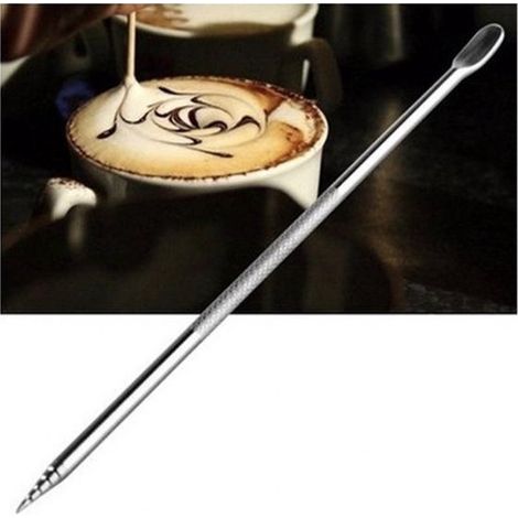 Stylo de décoration pour cappuccino et latte - Acier inoxydable - Argent - 1 pièce - Accessoire barista (1/4)