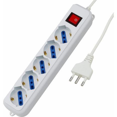 Multiprise 5 Prises 10/16 A avec câble de 1,5 m, multiprise avec Prise 10 A et Interrupteur de Surcharge (1/5)