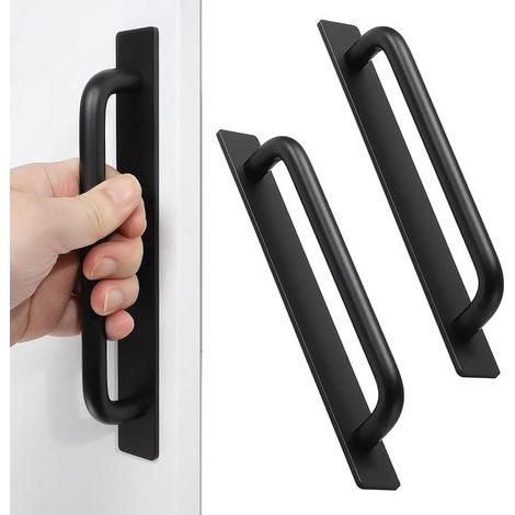 Tiradores para puertas y ventanas, 2 piezas, Tiradores deslizantes, 21,2 × 2,5 × 3,7 cm, Aleación de aluminio, Autoadhesivos, puertas, Negro (1/5)
