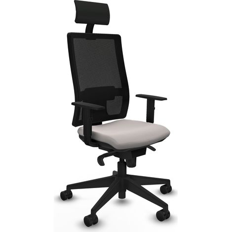Horna sincro malla negra similpiel blanco brazos 1D base piramidal cabecero fijo ruedas 65mm nailon (1/5)