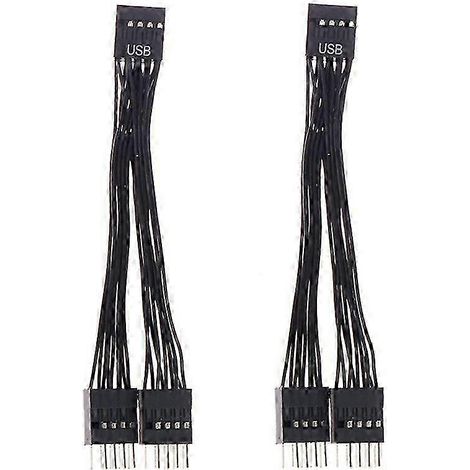 2Pcs Computer Motherboard USB Extension Cable 9 Pin 1 Female to 2 Male Y Splitter Audio HD for PC 10cm (1/5)