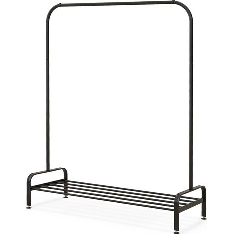 GOPLUS Portant à Vêtements en Métal avec étagères de Rangement et Pieds Réglables, Clips Antidérapants, Porte-Vêtements Multifonctionnel pour Chambre, Balcon, Salon, 112,5X40X144CM, Montage Simple (1/5)