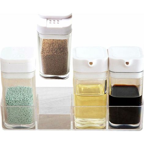 Organizador de recipientes para condimentos - Juego de 4 saleros para cocina, suministros de cocina duraderos para almacenar especias, condimentos y pimientas para el hogar. (1/5)