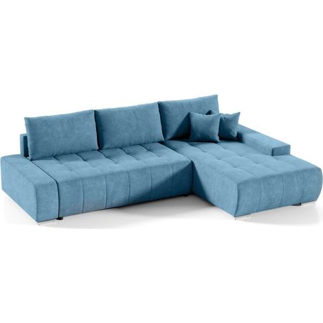 Ecksofa Sofa mit Schlaffunktion VOGAR Stoff Aston Lichtblau Ottomane Rechts (1/4)