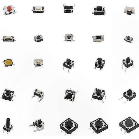 Kit d'assortiment de 25 types de boutons-poussoirs tactiles momentanés (125 pièces) pour l'électronique (1/5)