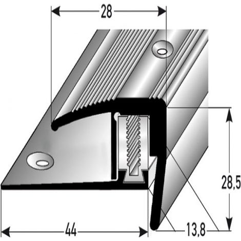 Treppenkante für Laminat / Parkett Winkelprofil "Altona", Höhe 7 x15,5 mm, 28 mm breit, 3-teilig, Aluminium eloxiert, gebohrt, Flex-silber-900 (1/2)