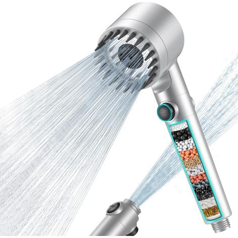 Pommeau de douche filtrant 15 couches, haute pression, 3+1 jets, anti calcaire et chlore (1/5)