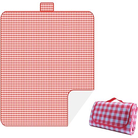 Couverture de camping imperméable, tapis de fibre pliable piqué-nique et polyester de 118 pochettes x 80 pouces, endroit idéal pour camping et parc (rouge) (1/4)