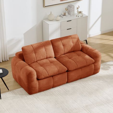 Canapé modulaire 2 places en chenille orange, assise profonde, mousse haute densité 32D, sans montage (1/5)