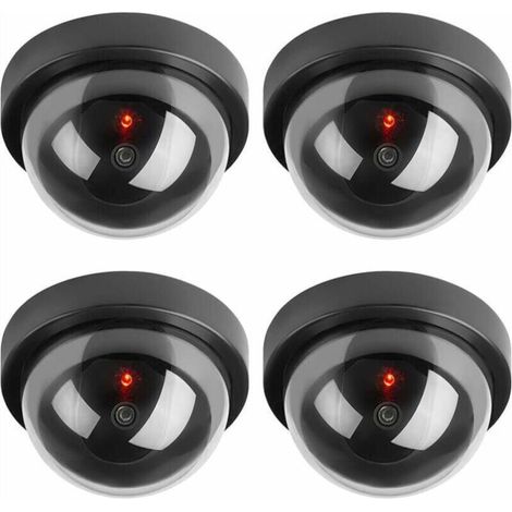 Caméras factices, Fausse de Sécurité Caméra Dôme CCTV avec LED Clignotant Lumière pour Les Entreprises Magasins Accueil, Usage Intérieur Extérieur (4 Pack)