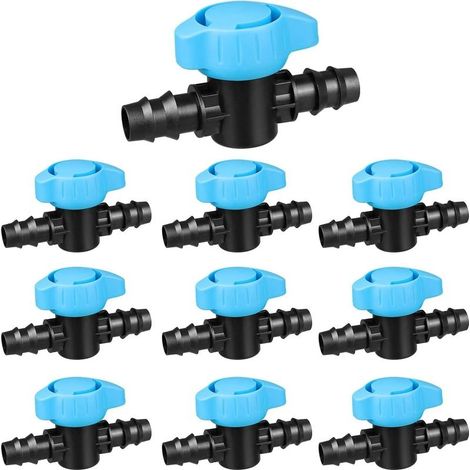 Lot de 10 vannes d'arrêt droites pour système d'irrigation goutte à goutte, raccord pour tuyau d'arrosage de jardin ou de terrasse (16 mm). (1/5)
