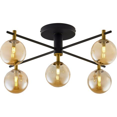 Plafoniera moderna nero oro 5 sfere ambra G9 Jupiter (1/5)